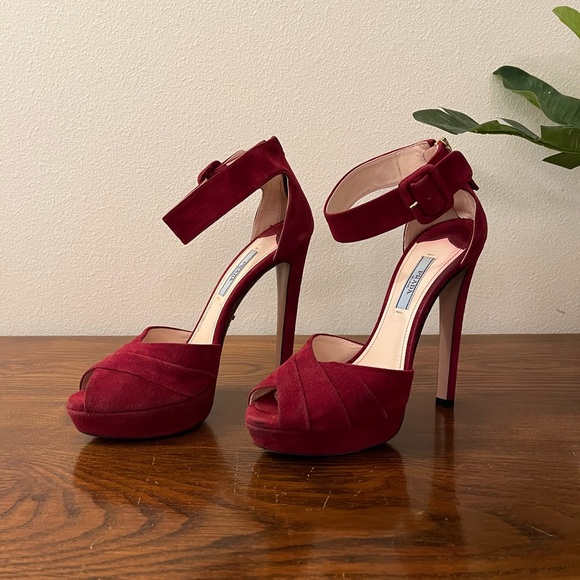Prada Suede Platform Peep Toe Heels - Picture 4 of 10